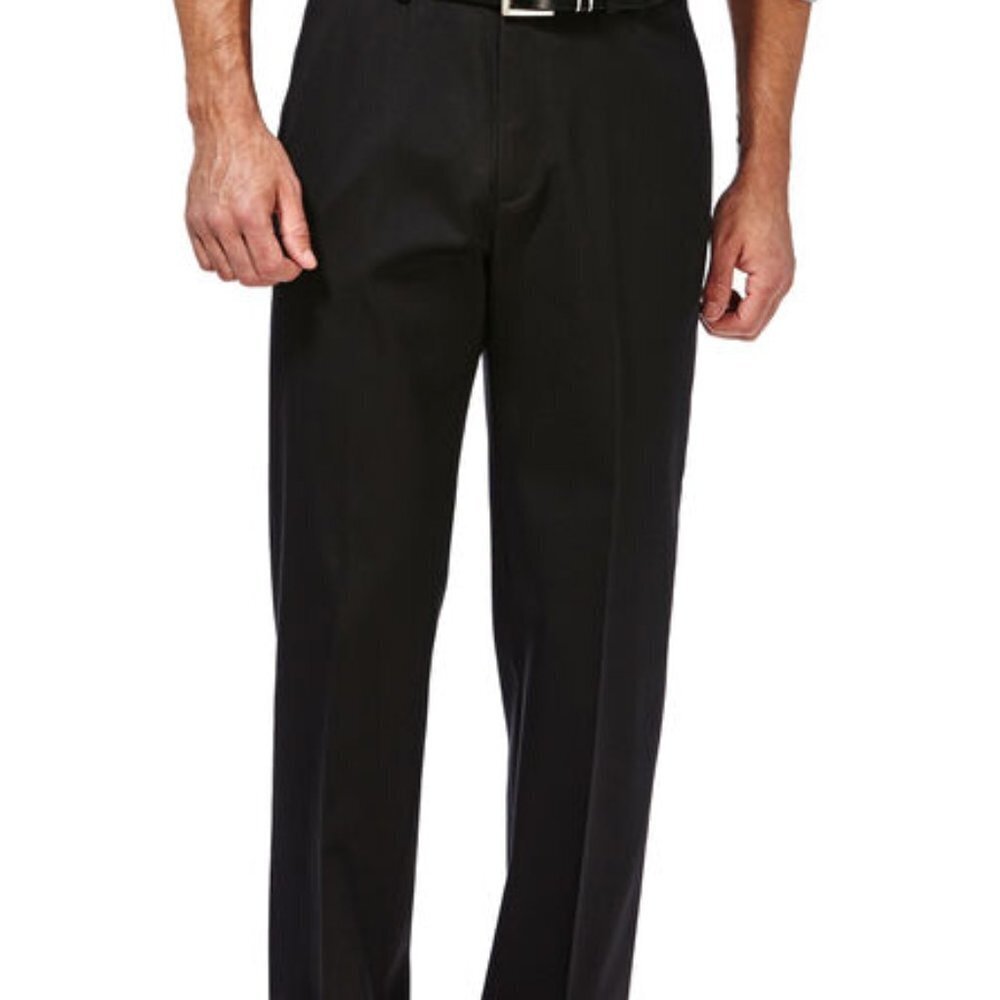 Haggar Mens Premium No Iron Khaki Straight Fit‎ Flex Waistband Flat Front Pant